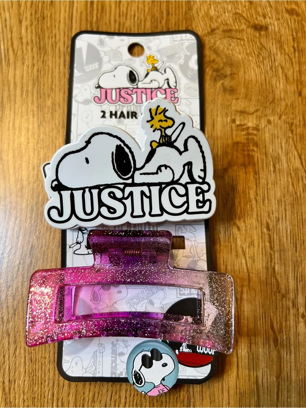 Justice Pink Glitter Snoopy Hair Clip Set